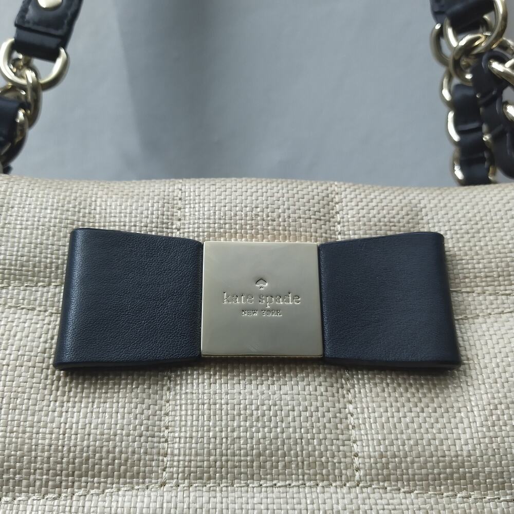 Kate Spade Veranda Place Quilted Bow Straw Chain Strap Satchel Shoulder Bag - Picture 4 of 16